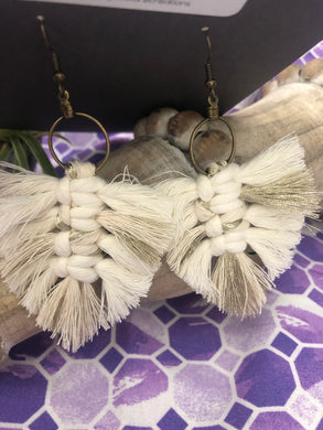 Cream and Metalic Macrame Earrings