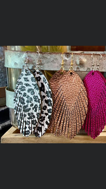 Leopard fringe leather earrings