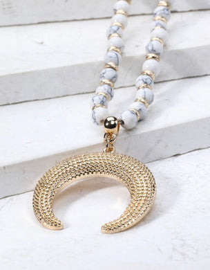 Gold-Howlite White Crescent Horn Necklace