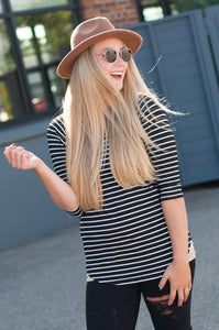 Black and white striped raglan