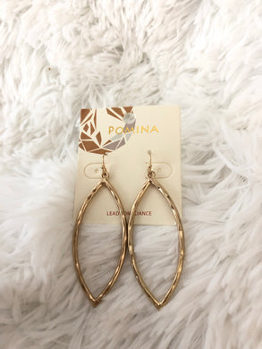 Gold oval hammered metal earrings