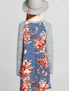 Navy Stripe &Floral Dress