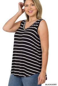 Black and Ivory V-neck Relaxed Tank