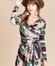 Load image into Gallery viewer, Striped/Floral Faux Wrap Dress