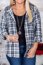 Load image into Gallery viewer, Black plaid shacket with hood