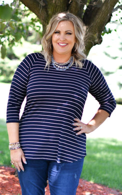 Navy and white striped raglan