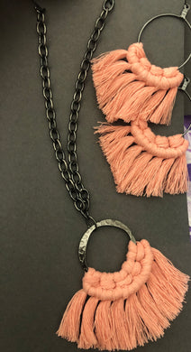 Pink Macrame Earrings and Necklace