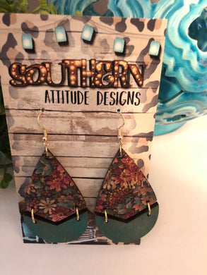 Floral wood earrings