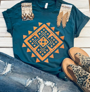 Pre-order Turquoise Aztec Tee