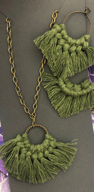 Olive Macrame Earrings and Necklace