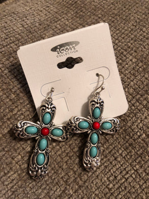 Earrings- Turquoise Cross
