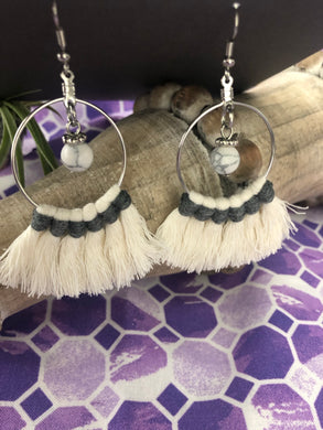 Cream and Grey Tassel Earrings