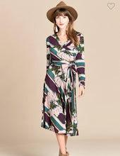 Load image into Gallery viewer, Striped/Floral Faux Wrap Dress